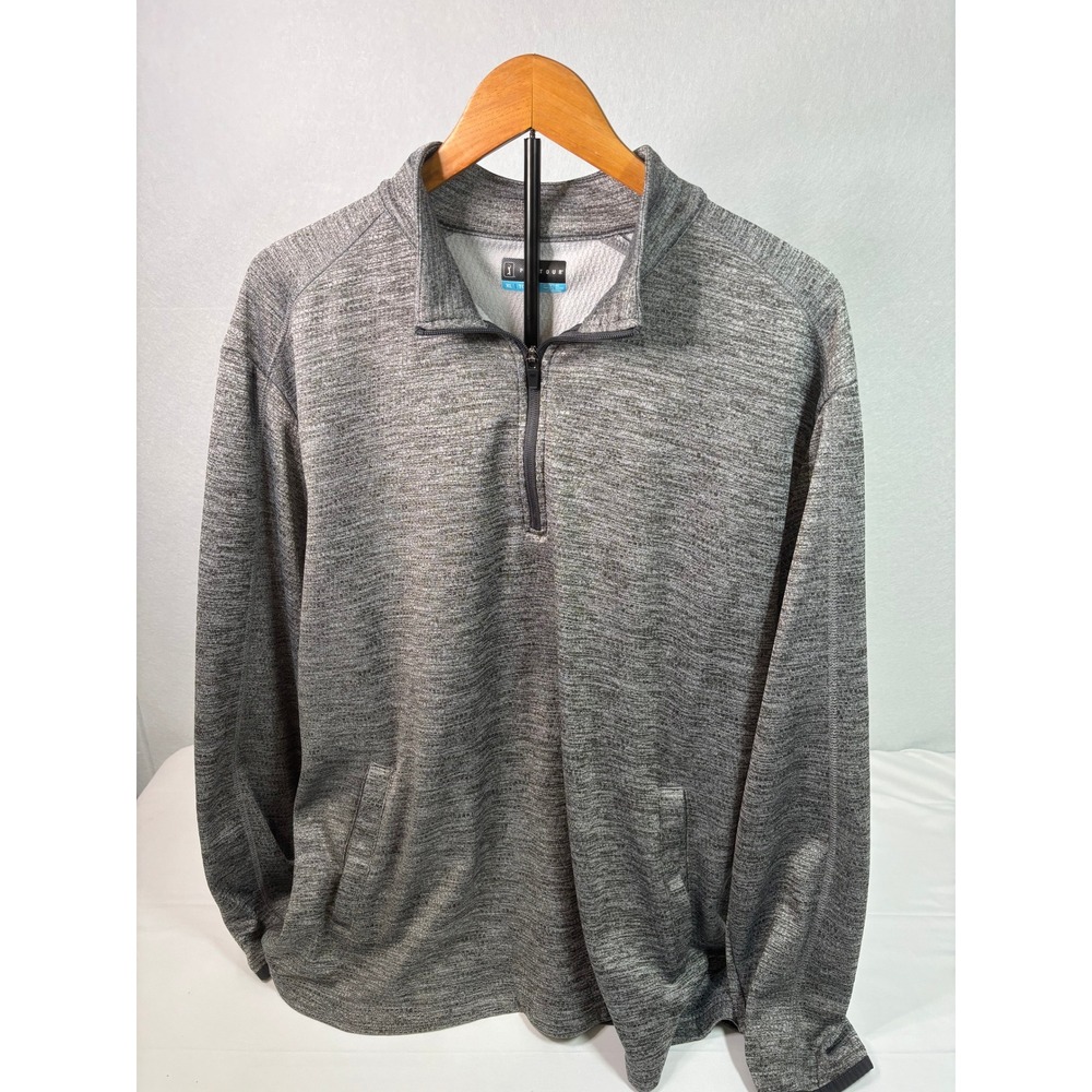 PGA Tour Mens XL Gray Space Dye Quarter Zip Fleece Pullover Golf‎ Jacket Pocket